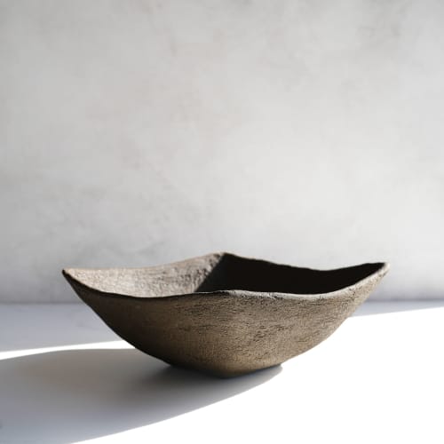 Four Cornered Centerpiece Bowl in Textured Earthen Brown | Decorative Bowl in Decorative Objects by Carolyn Powers Designs. Item made of concrete compatible with minimalism and contemporary style