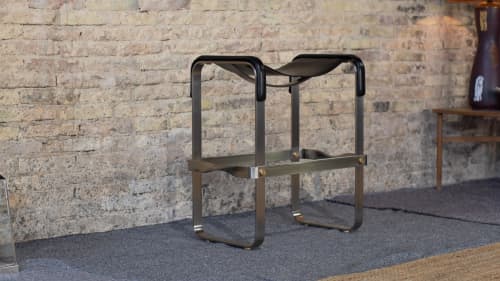¨Wanderlust¨ contemporary Bar Stool Metal & Leather | Chairs by Jover + Valls. Item made of brass & leather compatible with contemporary and modern style