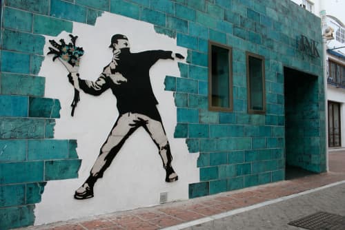 Handmade tile ceramic mural banksy | Street Murals by GVEGA | Puerto Banús in Marbella. Item composed of synthetic