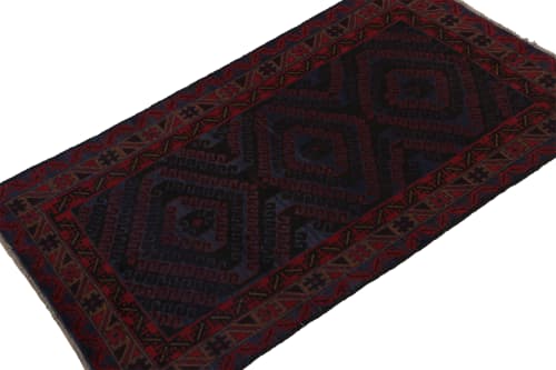 Rug & Kilim's Baluch Tribal Rug in Blue with Red Geometric | Area Rug in Rugs by Rug and Kilim