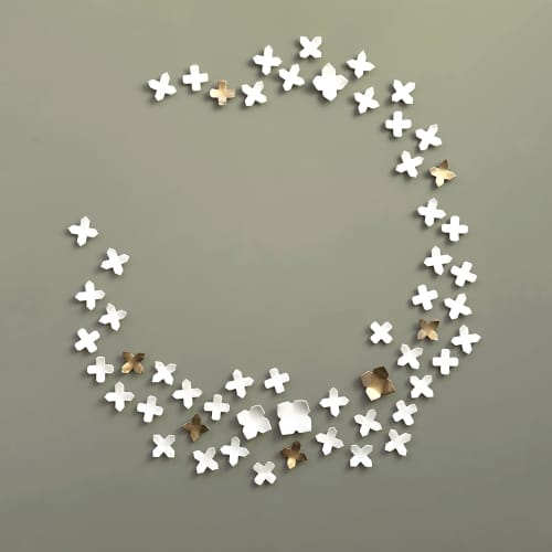 Abstract ceramic wall art 3D white + gold geometric flowers | Wall Sculpture in Wall Hangings by Elizabeth Prince Ceramics. Item composed of ceramic in minimalism or mid century modern style