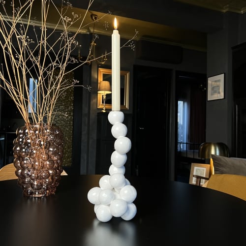 Arty White Candleholder "Pearls" for 1 Candle Sphere | Candle Holder in Decorative Objects by IRENA TONE. Item in minimalism or eclectic & maximalism style