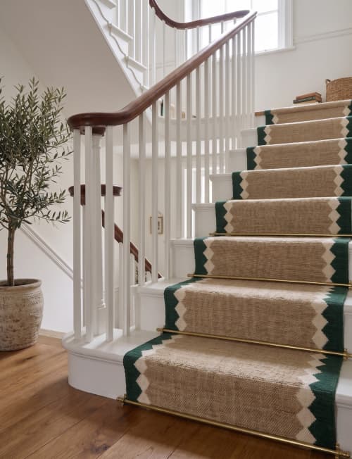 Handwoven Wool Stair Beige & Green Runner Rug | Rugs by Evergreen Carpets. Item made of wool compatible with boho and minimalism style
