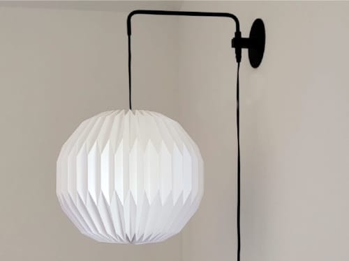 Industrial sconce with pleated round lampshade | Sconces by Studio Pleat. Item made of metal & paper compatible with mid century modern and contemporary style