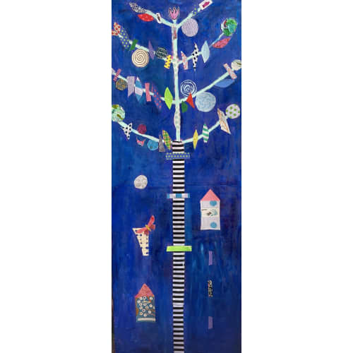 Tree of Life Series: Festive Blue | Mixed Media by Pam (Pamela) Smilow. Item made of paper