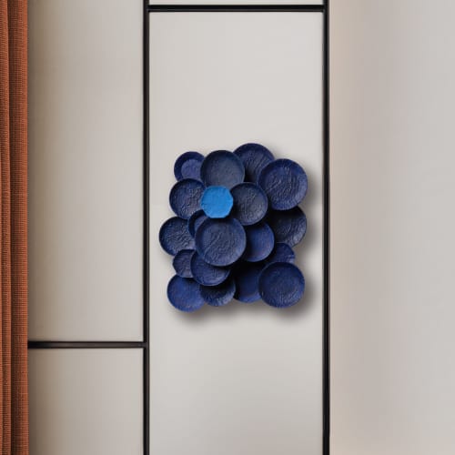 "Blue+Blue" Contemporary wall art installation | Wall Sculpture in Wall Hangings by Studio DeSimoneWayland. Item made of wood & ceramic compatible with boho and contemporary style