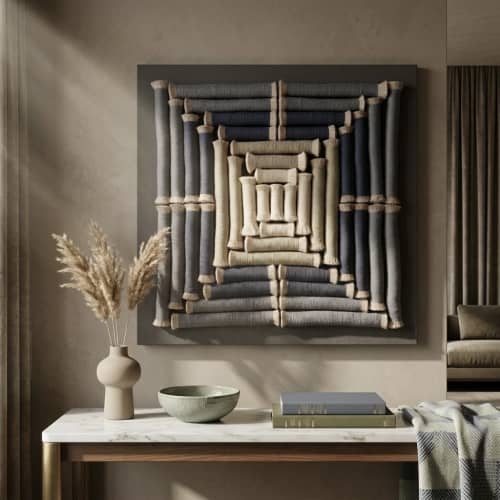 Japandi Geometric Textile Decor | Tapestry in Wall Hangings by Sarmal Design. Item composed of canvas and fiber in minimalism or contemporary style