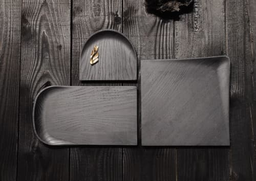 Creux - Black Tinted Ash Wood Tray | Decorative Tray in Decorative Objects by Clémence Birot. Item composed of wood in minimalism or contemporary style