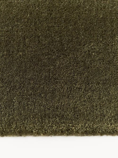 Solid Olive Green Hand Tufted Wool Rug | Area Rug in Rugs by Krafcreation. Item composed of cotton in minimalism or contemporary style