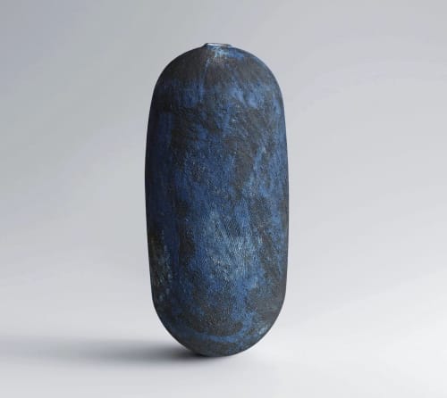 BLUE CYCLADES sculptural ceramic vase | Vases & Vessels by Àlvar Martínez Mestres. Item composed of stoneware compatible with minimalism and contemporary style