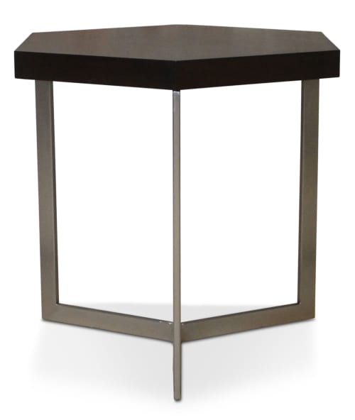 Nicoli Modern Hexangonal Side Table in Steel and Rosewood | Tables by Costantini Design. Item composed of wood and metal