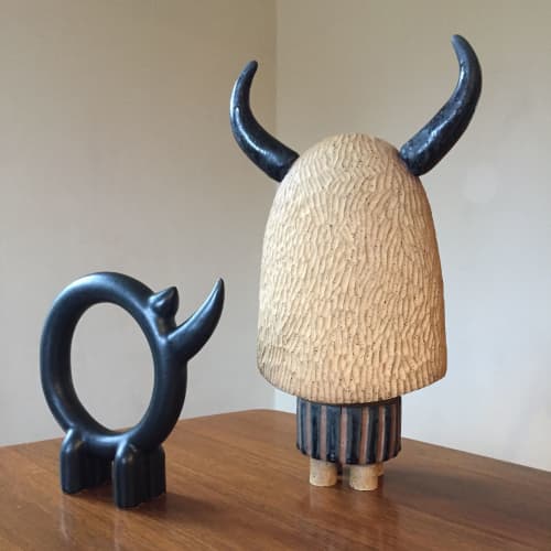 Rhino & Hairy Tot | Sculptures by Keavy Murphree. Item made of stoneware