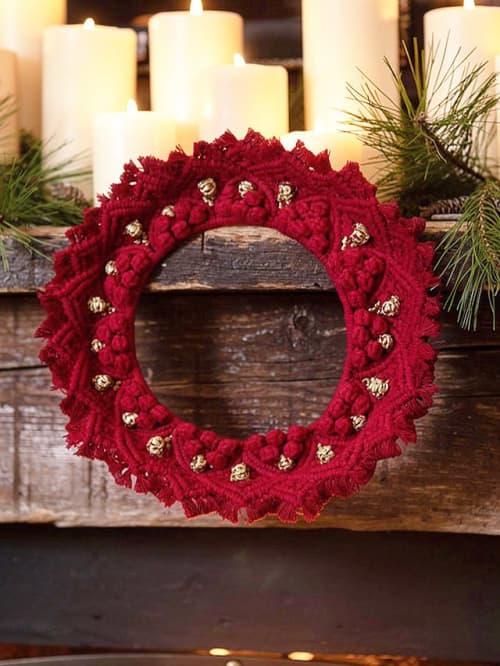 Red Macrame Christmas Wreath | Macrame Wall Hanging in Wall Hangings by macramestories. Item composed of wood and cotton in boho or country & farmhouse style