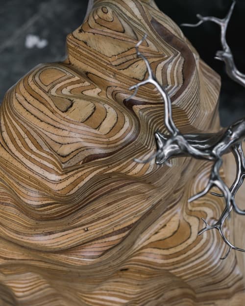 Reflection Of a Survivor | Public Sculptures by Sam Hopkins | Minderoo Foundation in Perth. Item made of wood with steel