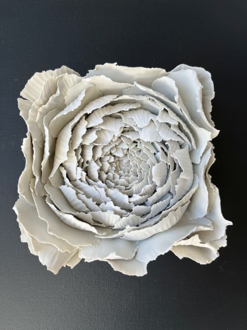 Hand-Sculpted 3D Peony Floral Tile on Canvas | Wall Sculpture in Wall Hangings by Leramic. Item made of canvas works with contemporary style