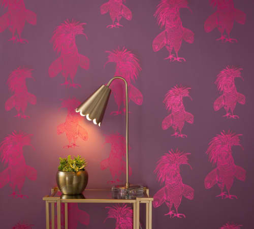 Woodcock | Hottie Pink On Lilac | Wallpaper in Wall Treatments by Weirdoh Birds. Item made of synthetic