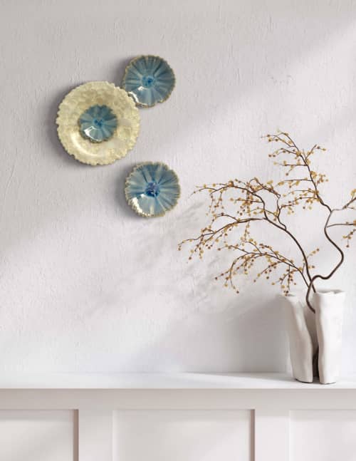 Blue Star Trio | Sculptures by Debra Steidel. Item made of cement works with contemporary & coastal style