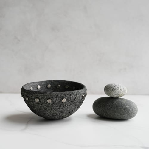 Large Treasure Bowl in Textured Stone Grey Concrete | Decorative Bowl in Decorative Objects by Carolyn Powers Designs. Item composed of concrete compatible with minimalism and contemporary style