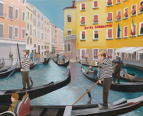 Venice Gondoliers - Vibrant Giclée Print | Prints in Paintings by Michelle Keib Art. Item composed of paper