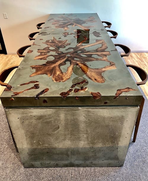Concrete Teak Root Conference Table | Tables by Doro Designs | Legg Mason International Distribution in Miami. Item made of wood with concrete