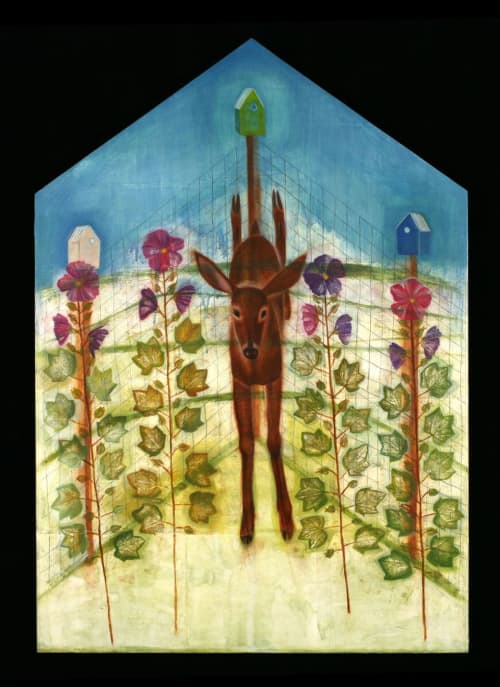 Hollyhocks | Oil And Acrylic Painting in Paintings by Joanne Hammer. Item made of paper & synthetic