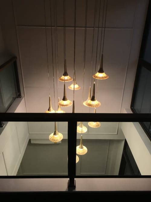 Golden Bell Flower Chandelier | Chandeliers by PATAPiAN. Item composed of bamboo & brass