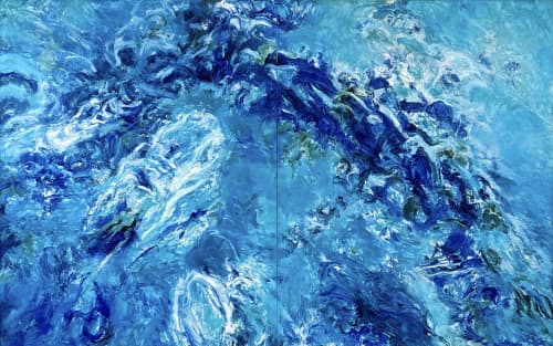 Living Oceans • WHALE WHISPERS 1 - diptych | Oil And Acrylic Painting in Paintings by Betty Jo Costanzo. Item made of wood works with contemporary & coastal style