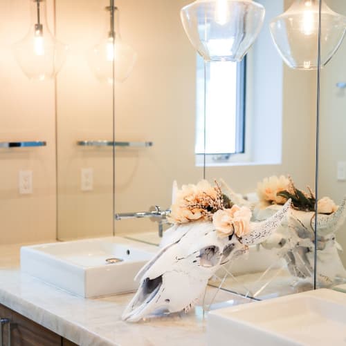 White Buffalo with Flower Crown | Ornament in Decorative Objects by Gypsy Mountain Skulls. Item works with contemporary & country & farmhouse style