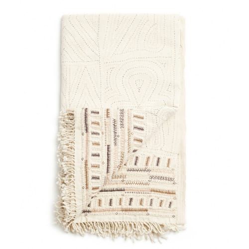 Unah Brown Fully Hand Embroidered Throw | Blanket in Linens & Bedding by Studio Variously. Item made of cotton