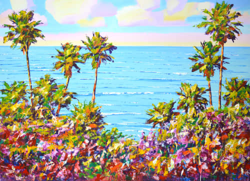 Palm trees. Ocean. California. | Oil And Acrylic Painting in Paintings by IRYNA KASTSOVA. Item made of canvas works with coastal & mediterranean style