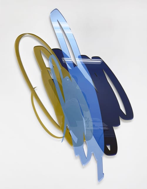 Triple Scribble Blue/Gold Wall Sculpture | Wall Hangings by Ryan Coleman. Item composed of synthetic compatible with minimalism and contemporary style