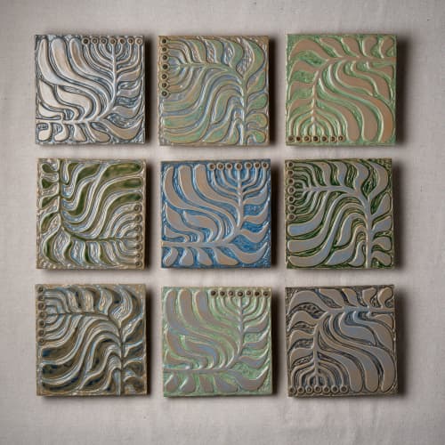 Passages Series, Pod, Ceramic and Mosaic Wall Art | Wall Sculpture in Wall Hangings by Clare and Romy Studio. Item composed of wood and stoneware in boho or mid century modern style