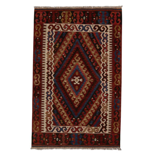 Vintage Mid-Century Fetiye Crimson Wool Kilim Rug | Area Rug in Rugs by Rug and Kilim