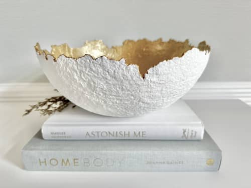 White and Gold Decorative Eggshell Bowl Paper Mache Material | Decorative Bowl in Decorative Objects by TM Olson Collection. Item composed of paper compatible with contemporary and eclectic & maximalism style