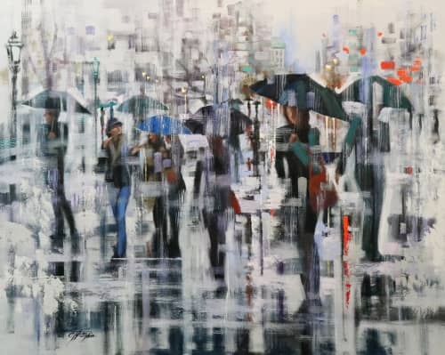 WINTER WALK Three | Oil And Acrylic Painting in Paintings by Chin H Shin. Item composed of canvas compatible with minimalism and contemporary style