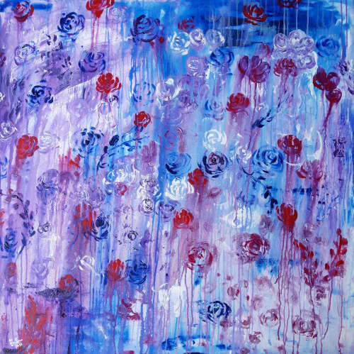 The touch of blue roses | Oil And Acrylic Painting in Paintings by Elena Parau. Item composed of canvas in boho or contemporary style