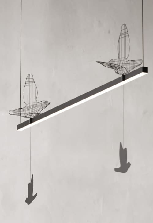 Flight Shadows - pendant linear 1200 mm | Pendants by SVITANOK by Artem Zakharchenko. Item made of fabric with steel works with boho & minimalism style