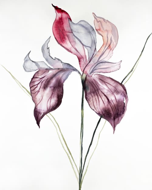 Iris No. 102 : Original Watercolor Painting | Paintings by Elizabeth Becker. Item composed of paper compatible with minimalism and contemporary style