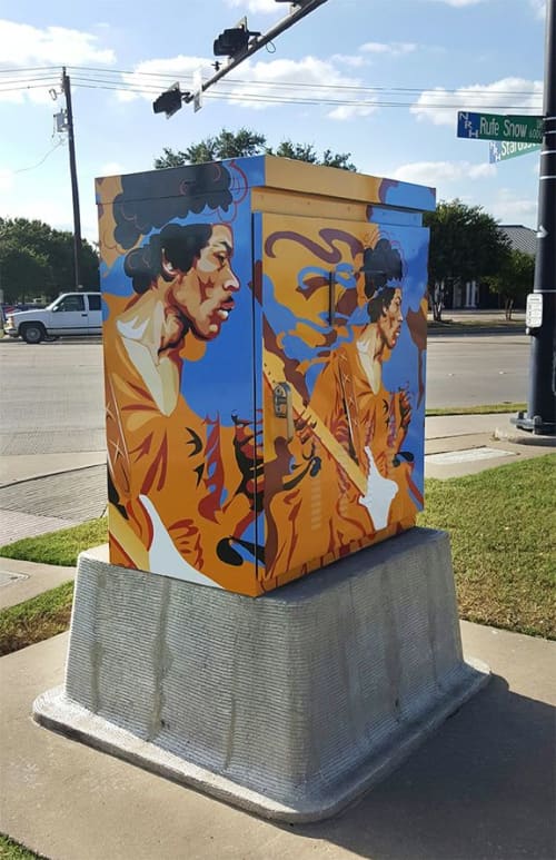 Jimi Hendrix Signal Box Mural | Street Murals by Jessie Paige Dawson. Item made of synthetic