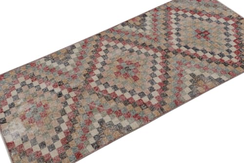 Vintage Polychromatic Runner Rug with Geometric Patterns | Area Rug in Rugs by Rug and Kilim