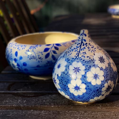 Muropots Limited, hand made and painted Floral Vase. | Vases & Vessels by Jaime Fernandez Muro. MUROPOTS.. Item composed of stone