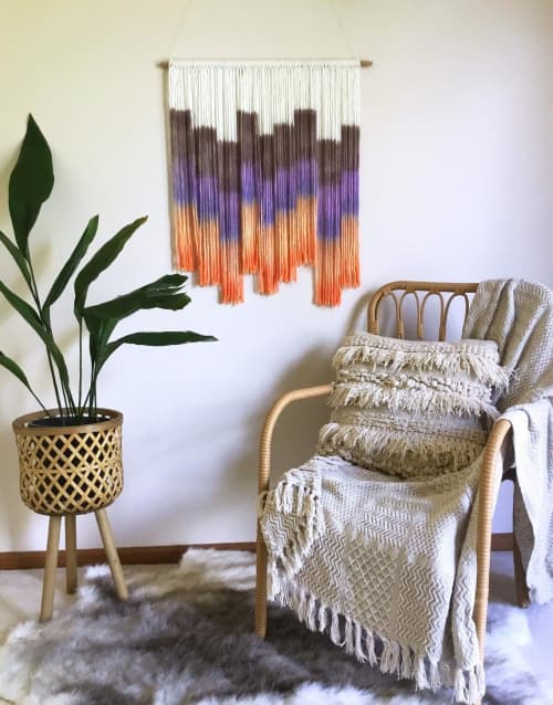 LUSTER Bright Purple Brown Orange Textile Wall Hanging | Macrame Wall Hanging in Wall Hangings by Wallflowers Hanging Art. Item composed of oak wood and wool in boho style