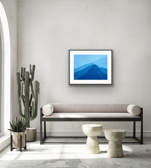 Sunrise Mountains III: 18x23" abstract cyanotype/ monotype | Photography by Christine So. Item composed of cotton and paper in boho or minimalism style
