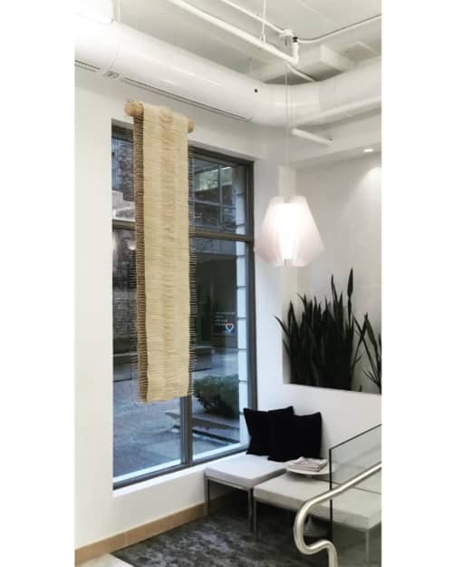 Suspended Fiber Sculpture | Sculptures by Charlotte Blake | Daltile, American Olean, Marazzi Showroom & Design Studio in Toronto. Item made of wood & cotton compatible with modern style