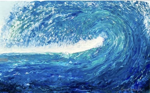 Deep Wave – Large Abstract Ocean Painting | Oil And Acrylic Painting in Paintings by Eman's Gallery. Item made of canvas works with contemporary & coastal style