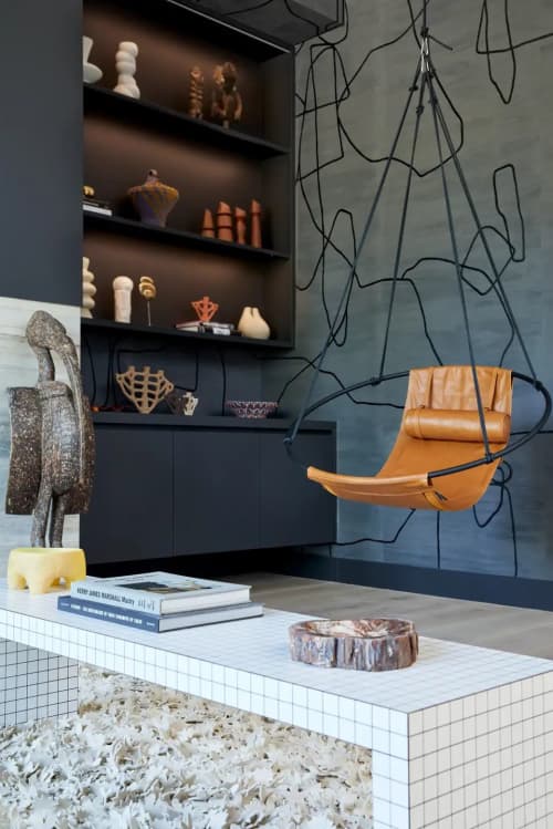 Studio Stirling African Leather Sling Chair in Hidden Hills | Accent Chair in Chairs by Studio Stirling. Item composed of steel and leather in minimalism or contemporary style