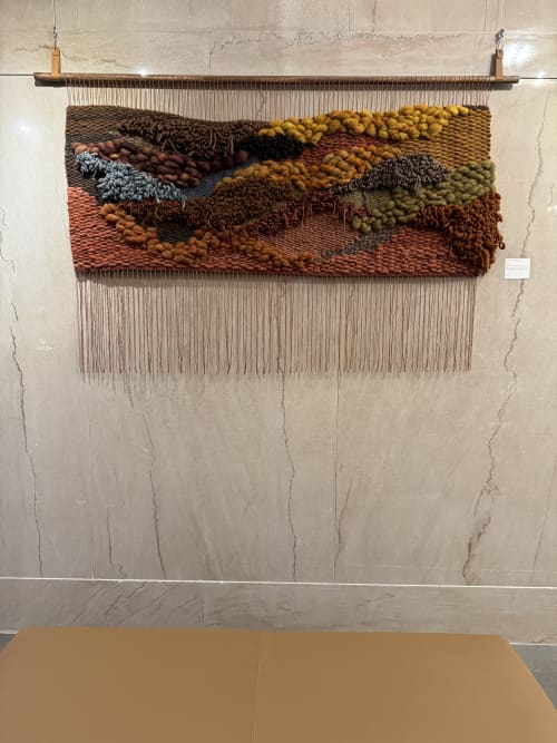 Woven Wall Hanging "Sunset in Sedona" | Tapestry in Wall Hangings by MossHound Designs by Nicole Hemmerly | The Brent Lofts in Pensacola. Item made of oak wood with cotton works with mid century modern & japandi style