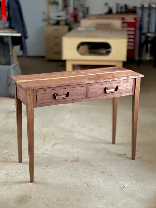 The Mensa Parietalis Console Table | Tables by Coffey Custom Builds. Item made of oak wood with brass works with minimalism & mid century modern style