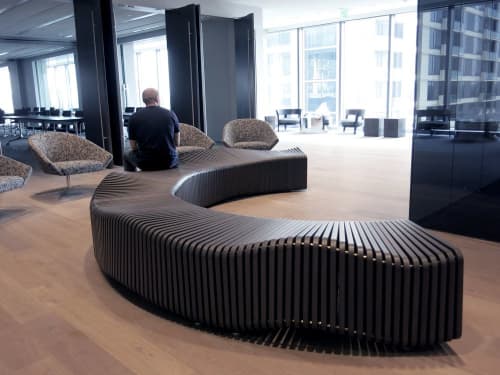 Greenwater Bench: Circular undulating wooden framed bench | Benches & Ottomans by Makingworks | Google Austin in Austin. Item made of oak wood