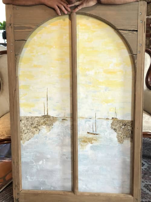 Window to the Port | Oil And Acrylic Painting in Paintings by KARDIMAGO. Item composed of wood & synthetic